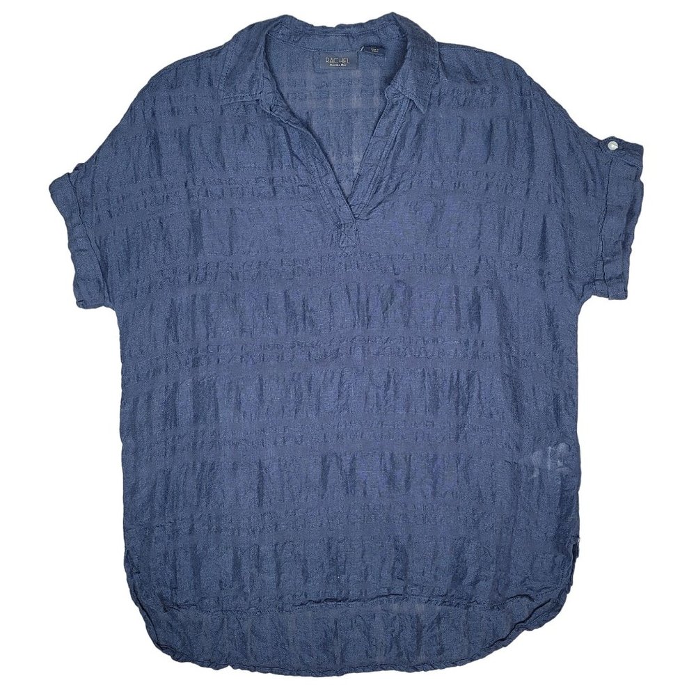 Rachel Roy Navy Blue Linen/Cotton Short Sleeve Lightweight Shirt size small